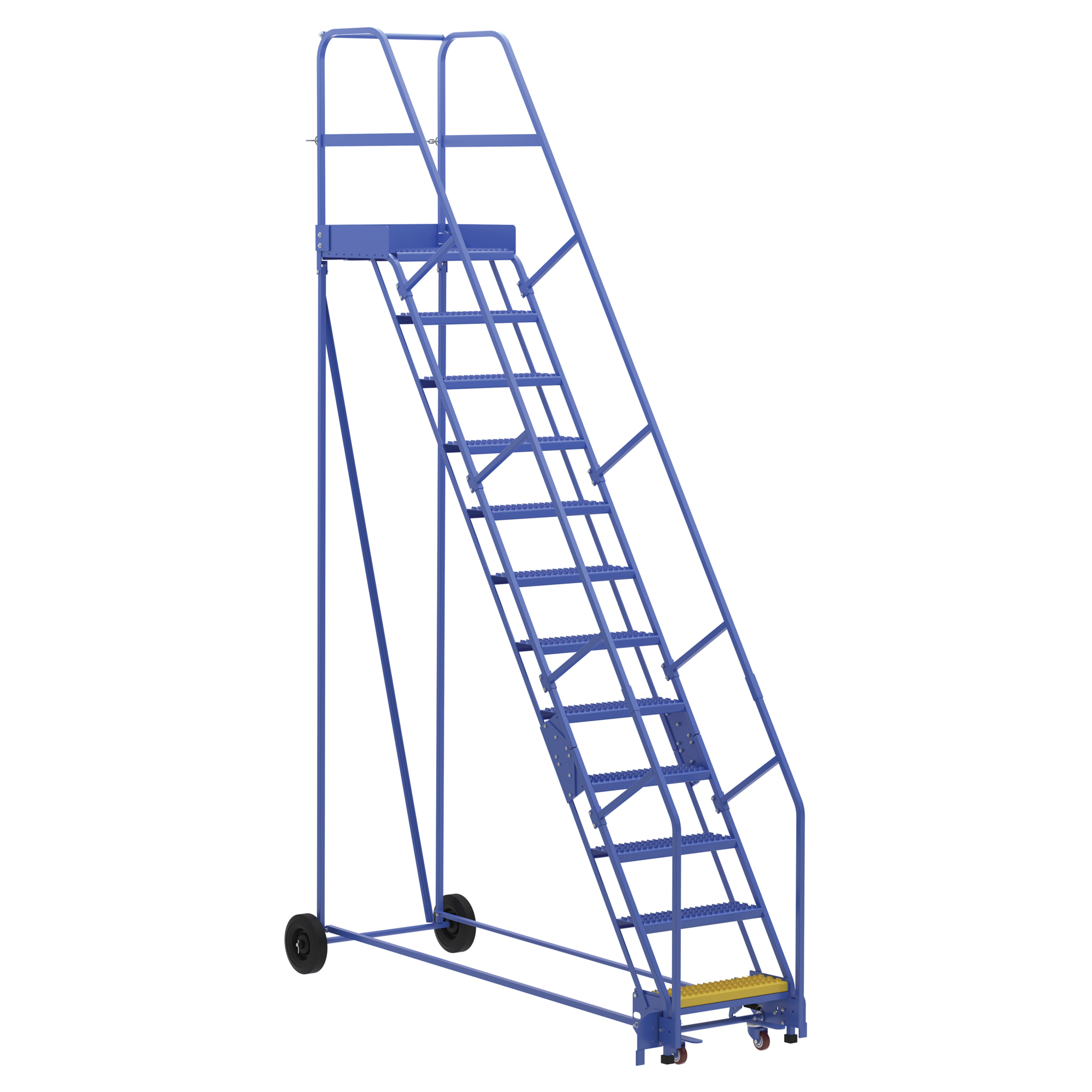 Vestil Steel Rolling Warehouse Ladder 58 Degree 12 Grip Strut 23-9/16 In. Step Width 350 Lb. Capacity Blue